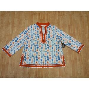 NWT Nico Blu Coral pattern Tunic shirt orange and blue Womens 4XL